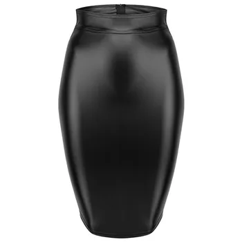 Aukštos juosmens pu odos sijonai moterims atgal nėrinių užtrauktukas pieštuku mini sijonas gothic punk streetwear office lady juoda sijonai trumpi