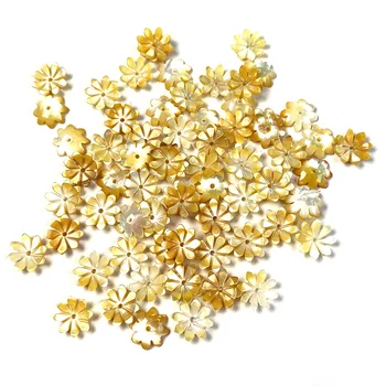 Aukštos Kokybės 5vnt 10mm Gamtos Raižyti perlamutru Geltona Gėlė Shell Karoliukų, skirta 