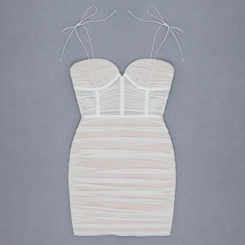 Aukštos Kokybės Baltas Chaki Tinklelio Mini Viskozė Tvarstis Suknelė Elegantiškas Klubas Šalis Suknelė Vestidos