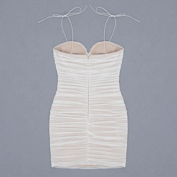 Aukštos Kokybės Baltas Chaki Tinklelio Mini Viskozė Tvarstis Suknelė Elegantiškas Klubas Šalis Suknelė Vestidos
