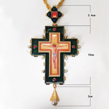 Aukštos kokybės popiežius pranciškus krūtinės kryžiaus stačiatikių kryžiaus karoliai religinių jėzus piktogramą metalo yra inkrustuota su koplytstulpis