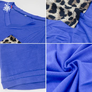 Aukštos Kokybės Viršūnes Pagrindinio Paprasto Marškinėliai Moterims Negabaritinių marškinėliai Viršuje Moterų Leopard Kišenėje Plius Dydis Drabužių Moteris Tshirts