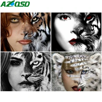 AZQSD Aliejaus Tapybos Numeriai Suaugusiems Gyvūnų Unikali Dovana Dažymas Numeriai Tiger Girl Nuotraukos Kambarį Namų Dekoro