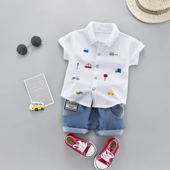 Baby Boy Shirt Vasaros Drabužių Nustatyti Automobilių Kūdikių Marškinėliai, Džinsai 1 2 3 4 Metų Vaikus, Drabužiai Berniukams, Apranga