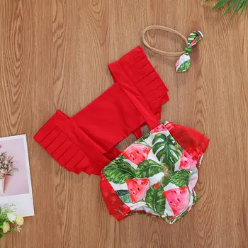 Baby girl vasaros jumpsuit, medvilnės susiėmę rankovės arbūzas/gėlių modelio bodysuit (hairband) yra minkštas ir kvėpuojantis