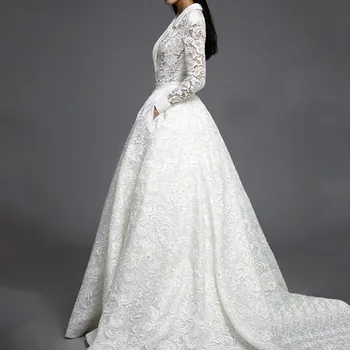 Balta Musulmonų Vakaro Suknelės 2021 Kamuolys Suknelė su V-kaklo, ilgomis Rankovėmis, Nėriniai Islamo Dubajus, Saudo arabų Ilgas Elegantiškas Vakare Gown Prom