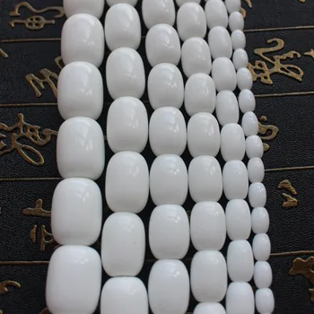 Balto porceliano Agates Būgno formos karoliukai 15inch vienam kryptis ,Didmeninė, 