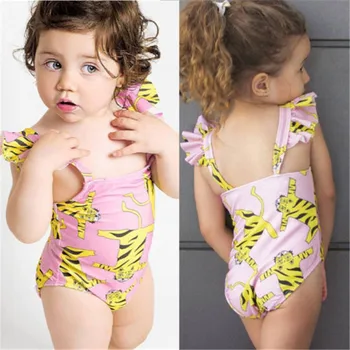 Bamblys Vaikas Baby Girl maudymosi Kostiumėliai 2018 Vaikų Gyvūnų Tigras Modelis, Bikini vientisas maudymosi kostiumėlis Vaikų Mergaičių Maudymosi Plaukimo Kostiumas