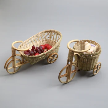 Bambuko rankų darbo audiniai iš vytelių, šiaudų krepšelį rotango vaisių maisto Duona organizatorius virtuvės Dekoratyvinis dviračių dovana neatening