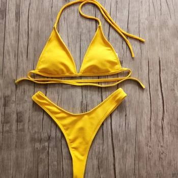 Bandeau Tanga bikini Briaunoti bikini 2020 m Sexy aukštos sumažinti bikini komplektas Brazilijos maudymosi kostiumėlį, thong maudymosi kostiumėliai moterims Mergaičių Plaukimo Kostiumas