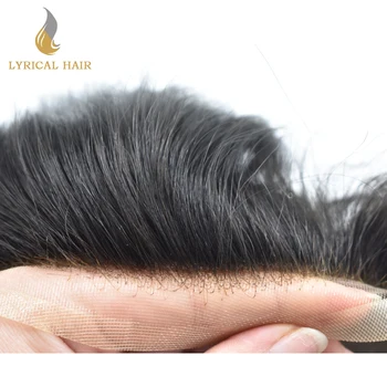 Bauda Mono Mens Toupee Black Žmogaus Plaukų Sistema Suvirinti Mono Nėrinių Indijos Remy Human Hairpiece Druable PU Pakeitimas Vyrams