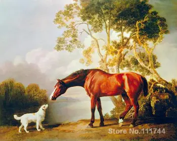 Bay Žirgas ir Baltas Šuo George Stubbs paveikslų kambarį dekoro Rankų darbo, Aukštos kokybės