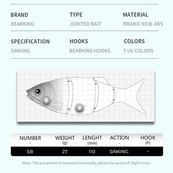 Bearking Karšto modelis 5vnt/daug žvejybos masalas Swimbait sujungta 80mm 10g sunku masalas žuvų gėlo vandens masalo minnow nemokamas pristatymas