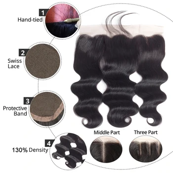 BEAUDIVA Žmogaus Plaukų 3 Ryšulius Su Priekinės Uždarymo Peru Plaukų, Kūno Banga 13x4 ausies iki Ausies Nėriniai Priekinio Uždarymo Su Ryšuliais