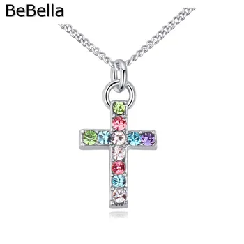 BeBella Laisvalaikio stiliaus kryžiaus formos karoliai pagaminti su Tikra čekijos crystal moterims, dovana,5 spalvų