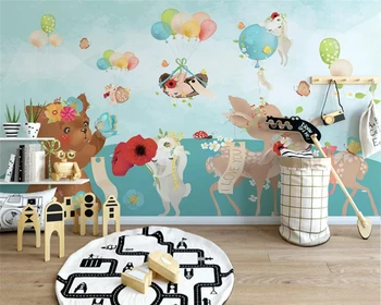 Beibehang Užsakymą Šiaurės šalių šiuolaikinio minimalistinio tapetai ranka-dažytos smulkių gyvūnų, vaikų kambario foną sienos dokumentų namų dekoro