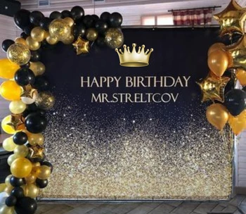 BEIPOTO Linksmam ir juoda Suaugusiųjų gimtadienio reklama pasirinktinį tekstą aukso karūną šalis dekoro fonas foto fone B-450
