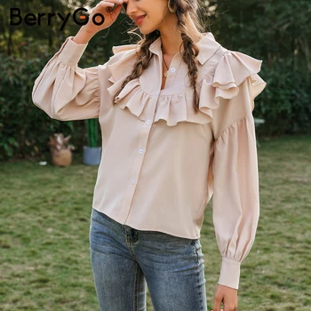 BerryGo Derliaus susiėmę palaidinė marškinėliai moterims Elegantiškų žibintų mova, mygtukai, moterų topai marškinėliai Office ponios rudenį, žiemą, palaidinukės