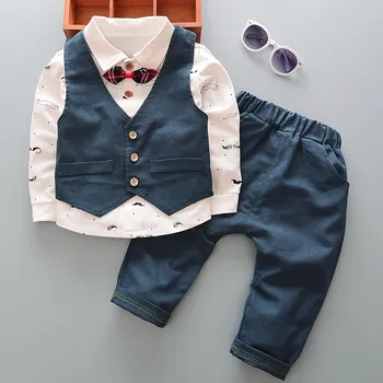 BibiCola berniukų drabužiai mados vaikai džentelmenas tiktų vestuvėms oficialus kostiumas ūsai 3pcs vaikams drabužių rudens stiliaus