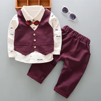 BibiCola berniukų drabužiai mados vaikai džentelmenas tiktų vestuvėms oficialus kostiumas ūsai 3pcs vaikams drabužių rudens stiliaus