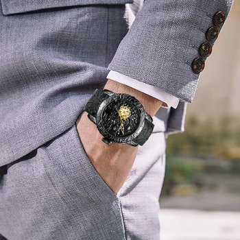 BIDĖ Prabanga Mechaninis laikrodis Vyrams, Aukso Visiškai Juodos Laikrodžiai Kūrybos 3D Skulptūra Dragon Kietas Vyrų Rankinio Vėjo Laikrodis reloj