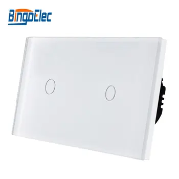 Bingoelec ES standartiniame dviviečiame 1G 1/2 Būdas Touch Lempos Jungiklis Baltas Krištolo Stiklo Skydelis Jutiklis Sienos Jungiklis,AC110-250V 157mm*86mm