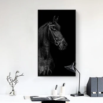 Black Horse Head Gyvūnų Drobės Tapybos Plakatai ir Spausdina Skandinavijos Sienos Meno Nuotrauką Kambarį Cuadros Namų Dekoro