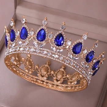 Blue Crystal Crown Tiara Nuotakos Plaukų Aksesuarų, Kalnų Krištolas Kristalų Apvalios Lajos Lankelis Moterų Karalienė Diadem Karaliaus Karūną Dovana