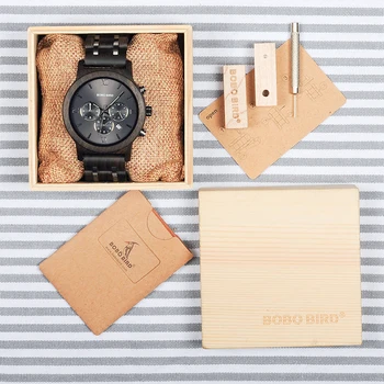 BOBO PAUKŠČIŲ Chronograph Mens Watch Medinių ir Nerūdijančio Plieno, Verslo Wriswatch su Data Ekranas reloj hombre