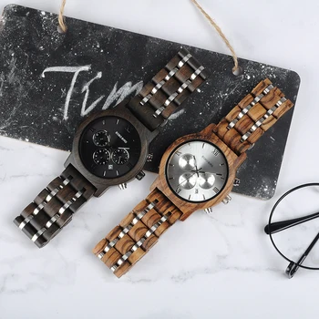 BOBO PAUKŠČIŲ Chronograph Mens Watch Medinių ir Nerūdijančio Plieno, Verslo Wriswatch su Data Ekranas reloj hombre
