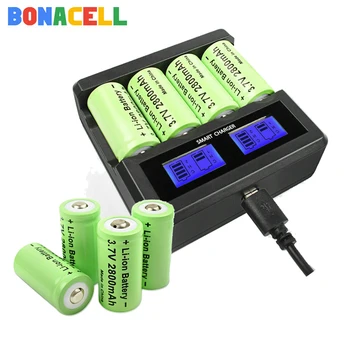 Bonacell 8Pcs 2800mAh 16340 CR123A Įkrauti Bateriją + LCD Įkroviklio Arlo Saugumo Kameros