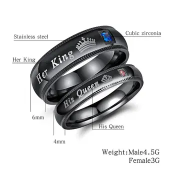 BONISKISS Savo Mados Karalius Ir Karalienė Nerūdijančio Plieno Vestuvių Pora Žiedus Moterims, Vyrams, Papuošalai, Sužadėtuvių Pažadas Žiedas
