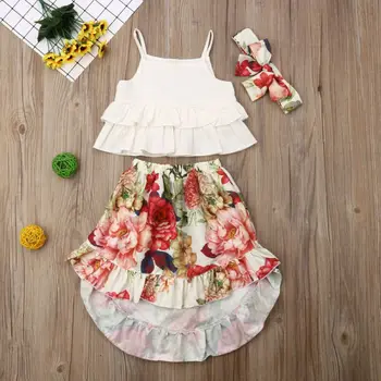 Boutique mergina drabužiai Vaikams Baby Girl Vasaros Pynimas Viršūnes Vest Gėlių Suknelė 3PCS Komplektus Drabužių