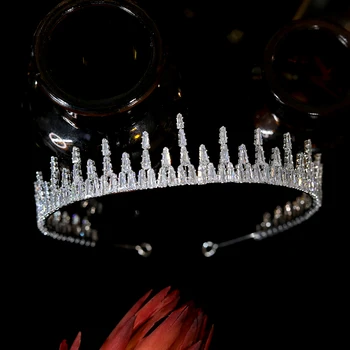 Bridal Crown Plaukų Papuošalai Vestuvių Rožančiai CZ Rožančiai Ir Vainikėliai , Ilgesnė Versija Karūnos Sudarytas Iš Geometrinių Akmenys