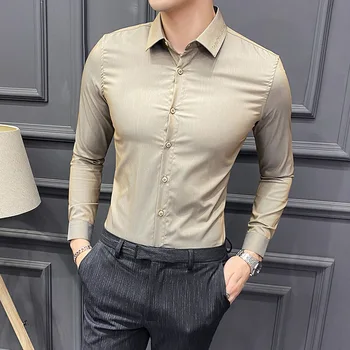 Britų Stiliaus 2021 M. Pavasarį Naujas Ilgos Rankovės Siuvinėjimas, Marškinėliai Vyrams Drabužius Paprasta Slim Fit Verslo Atsitiktinis Palaidinė Homme 4XL-S