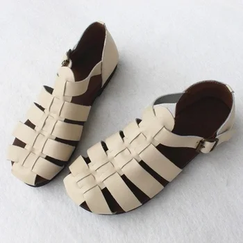 Careaymade-Vasarą pirmą sluoksnį karvės odos mezgimo retro Japonijos plokščio minkšto dugno sandalai originalus vieną prekių odos sandalai