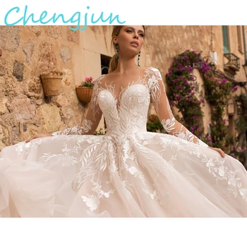 Chengjun 2020 M. Naujo Dizaino Scoop Kamuolys Nėrinių Suknelė Ilgomis Rankovėmis Vestuvinė Suknelė