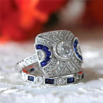 Choucong Derliaus Pažadas žiedas nustatyti, Mėlyna AAAAA Cirkonis Cz 925 sterlingas sidabro Jubiliejų, Vestuvių Juostoje Žiedai, moterų, vyrų Papuošalai