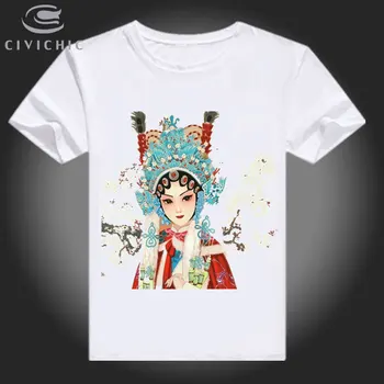 CIVI PRAŠMATNUS Kinijos Retro Stiliaus Marškinėliai Moterims Pekino Operos Spausdinti Viršūnes Vyras Plius Dydis Groot Tees Rytų Etninės Laisvus Marškinėlius WST133