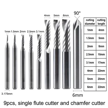 CNC Kieto Karbido graviravimas bitai frezavimo pjovimo medienos nustatyti 4mm 6mm strypo kelvedžio bitai, drožyba, medienos įrankiai