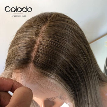 COLODO Brazilijos Remy Plaukų Preplucked Pelenų Blond Nėriniai Priekiniai Perukas Su Kūdikių Plaukus Ombre Tiesiai Žmogaus Plaukų Perukai Juoda Moterų