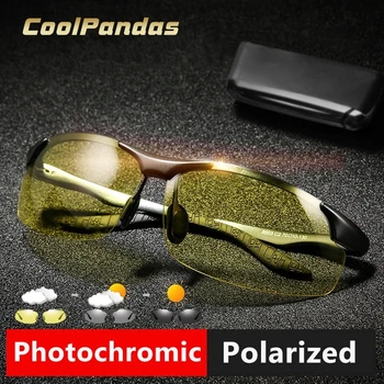 CoolPandas Photochromic Aliuminio Magnio Akiniai Nuo Saulės, Poliarizuoti Vyrai Dieną Naktį Saugos Vairavimo Saulės Akiniai Vyrų Anti-Glare Objektyvas