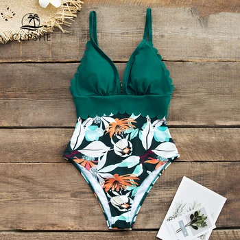 CUPSHE Kryklės ir Gėlių Troškinti vientisas maudymosi kostiumas Seksualus V-kaklo Moterų Monokini 2021 Naujas Merginų Paplūdimio Maudymosi Kostiumą, maudymosi Kostiumėliai,