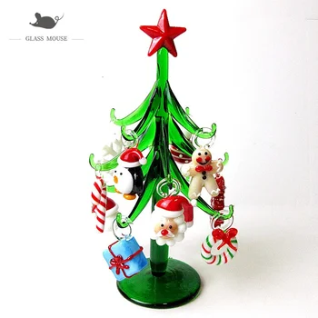 Custom Murano Stiklo Christmas Tree Figūrėlės Mielas Miniatiūriniai Santa Sniego Saldainiai Cukranendrių Gyvūnų Kalėdų Papuošalų Už Namų Puošybai