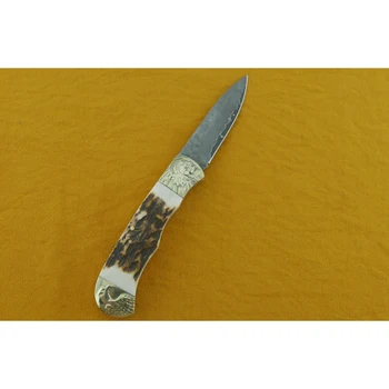 Damasko plieno peilis vario-nikelio lydinio + tika rankena, sudedamas aštrus taktinis lauko išgyvenimo įrankis, medžioklės peilis sudedamas peilis