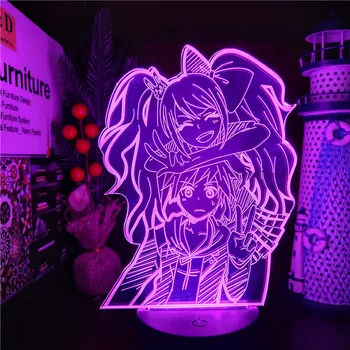 Danganronpa junko ir makoto 3D Lempos Anime, LED Apšvietimas, Lempos Akrilo RGB naktinė lempa Namų Kambario Dekoro Vaikams, Vaiku Gimtadienio Dovana