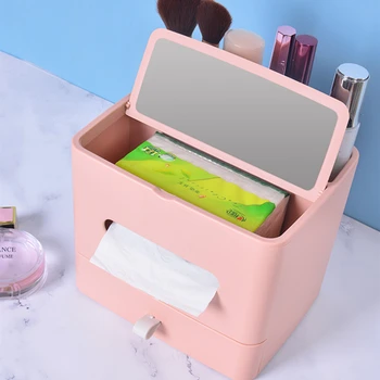 Daugiafunkcinis biuro laikymo dėžutė su veidrodžiu kosmetikos laikymo dėžutė nuotolinio valdymo talpinimo kosmetikos stalčiuko audinių langelį