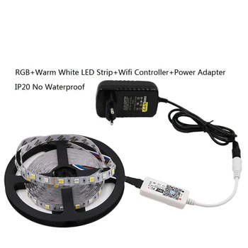 DC12V RGBW / WW LED Juostelės WiFi Valdymo pultas Namų Puošybai Neoninės Šviesos 5m/daug + Mini WiFi RGBW / WW Valdytojas + Maitinimo Adapteris