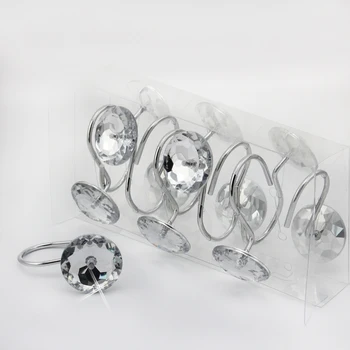 Dekoratyvinis 12pcs kristalų dušo užuolaidos kabliai, Žiedai, Patvarus, Vonios kambarys Tūptinės Žiedai Užuolaidų Kablys