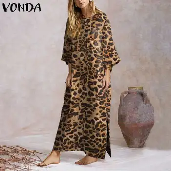 Derliaus Leopardas Spausdinti Suknelė 2021 Moterų Atsitiktinis O Kaklo, ilgomis Rankovėmis Suknelės Plius Dydžio Bohemijos Šalies Vestidos Femme Sundress 5XL